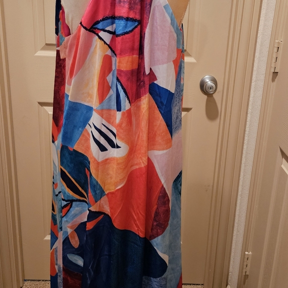 Nicole Miller Abstract Satin Print Multicolor Maxi Dress Sz XL - Picture 4 of 4